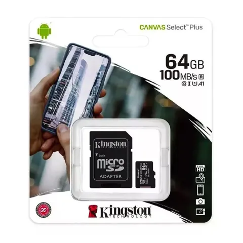 Memoria MicroSD Kingston Canvas Select Plus 64GB clase 10 UHS-I, V10, 100MB/s